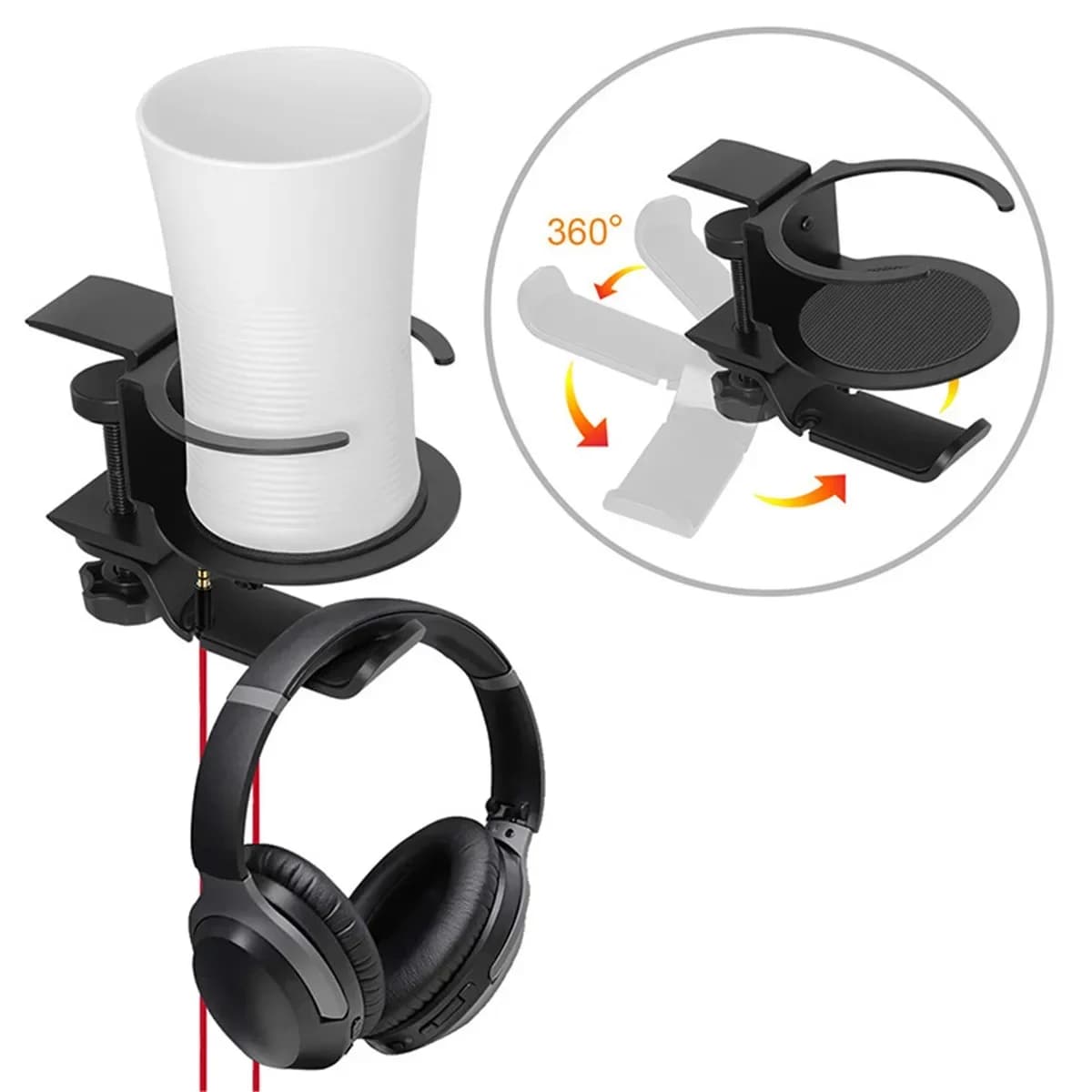Supporto per cuffie gancio per cuffie 2 in 1 in alluminio sotto la scrivania supporto per cuffie da gioco gancio Clip morsetto rotante supporto per auricolari Rack