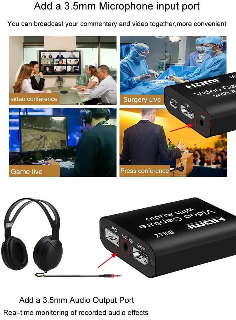 Scheda di acquisizione grafica HDMI 4K TV Loop 1080p USB 2.0 3.0 Gioco Scatola di registrazione in streaming live Microfono in uscita audio Registratore video per PC DVD