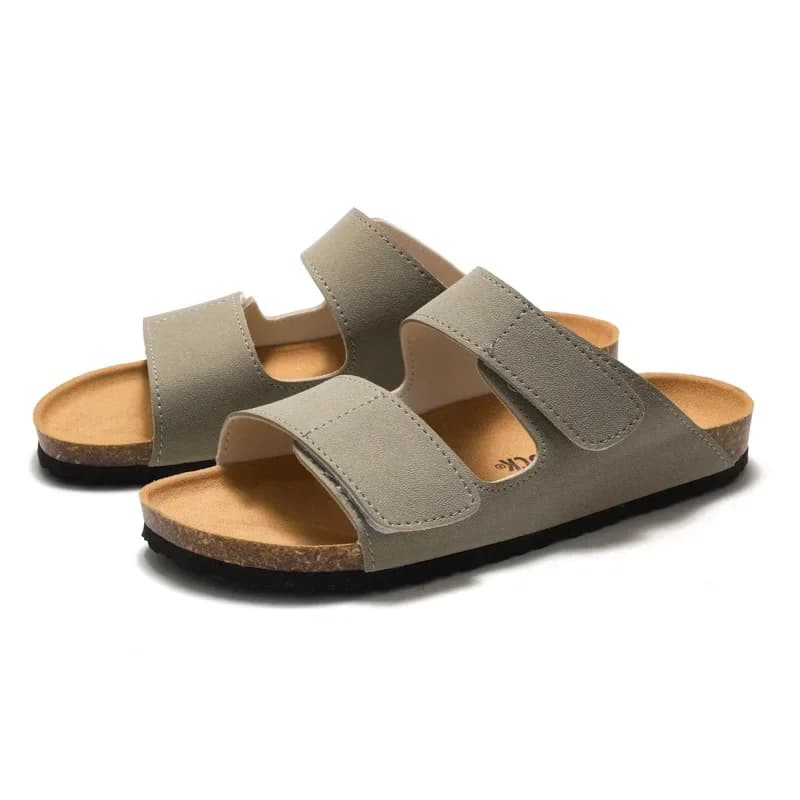 Ciabatte Estive da Uomo per Studenti, Leggere con Doppio Cinturino, Casual con Velcro, Suola in Sughero, Scarpe da Spiaggia in Nabuk