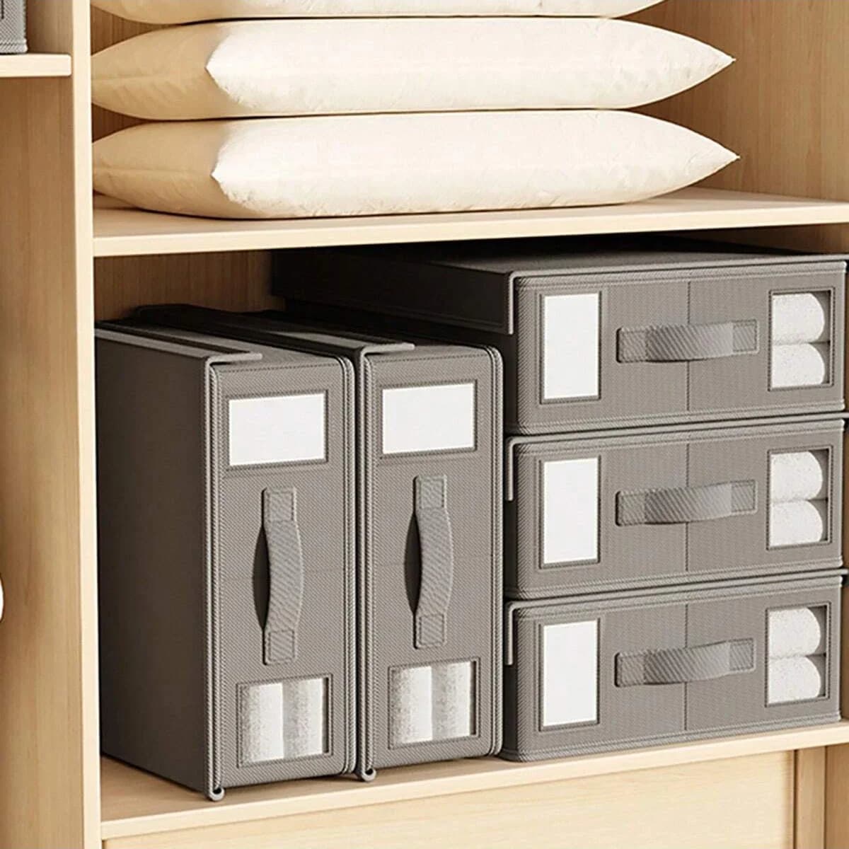 Organizer for Sheet Set, Foldable Fabric Box with Hinge, Cover Container, Cabinet for Wardrobe and Clothes
