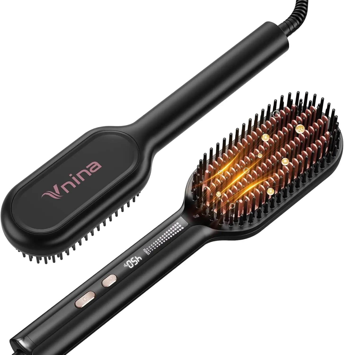 Spazzola Lisciante per Capelli da Donna - Ionica, 5 Impostazioni di Temperatura, Doppio Voltaggio, Setole Dense, Regalo