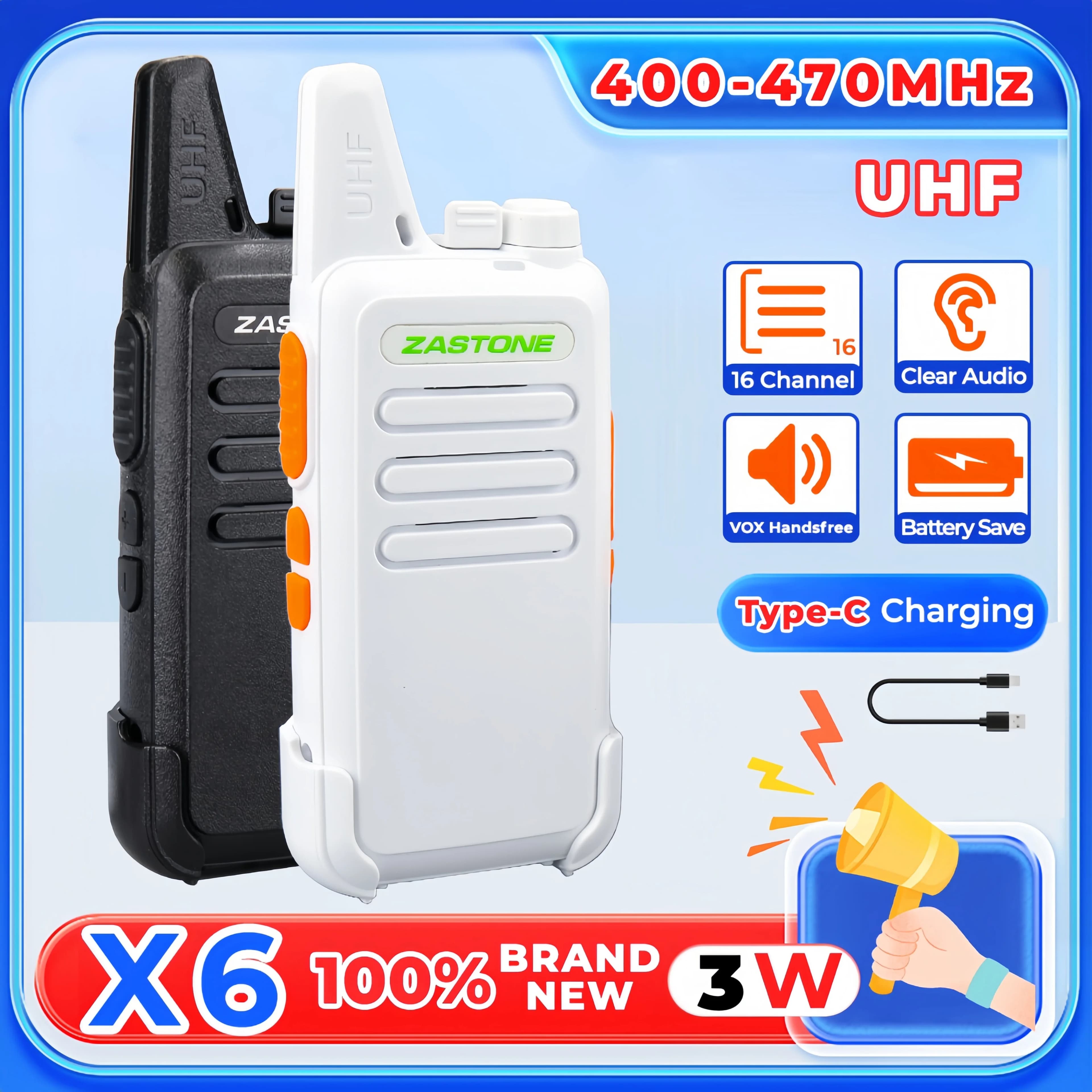 Zastone X6 Mini Walkie Talkie UHF 400-470MHZ 3W FM Radio portatile portatile Radioamatori bidirezionale / Walkie-talkie leggero Radio per bambini