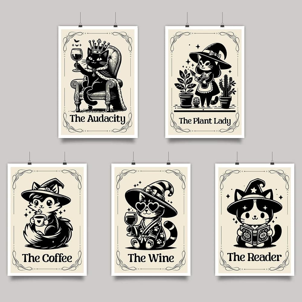 1pc frameless Canvas Painting Funny Animal Tarot Cards Posters The Audacity Regal Cat Modern Prints Canvas Painting Wall Art Pic