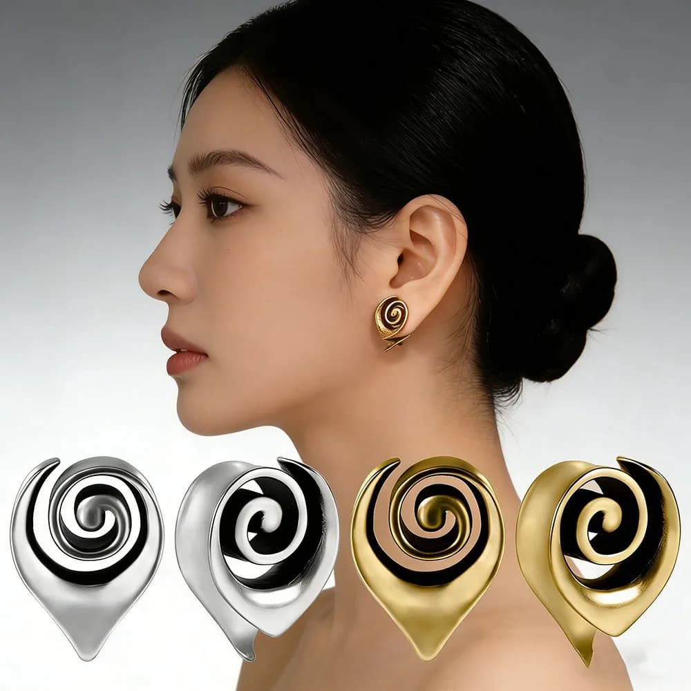 1PC Rame Argenteo/Oro Tappi Per Le Orecchie Espansori Swirl Goccia Orecchio Calibro Orecchino Calibri Barelle Gioielli Penetranti Del Corpo 8mm-25mm