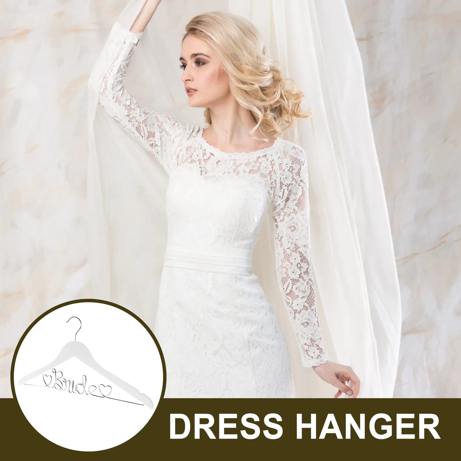 Bride Wedding Dress Hanger Wooden Wire Decorative Bridal Clothes Holder Anti-Skid Wedding Dress Display Hanger Gift Keepsake