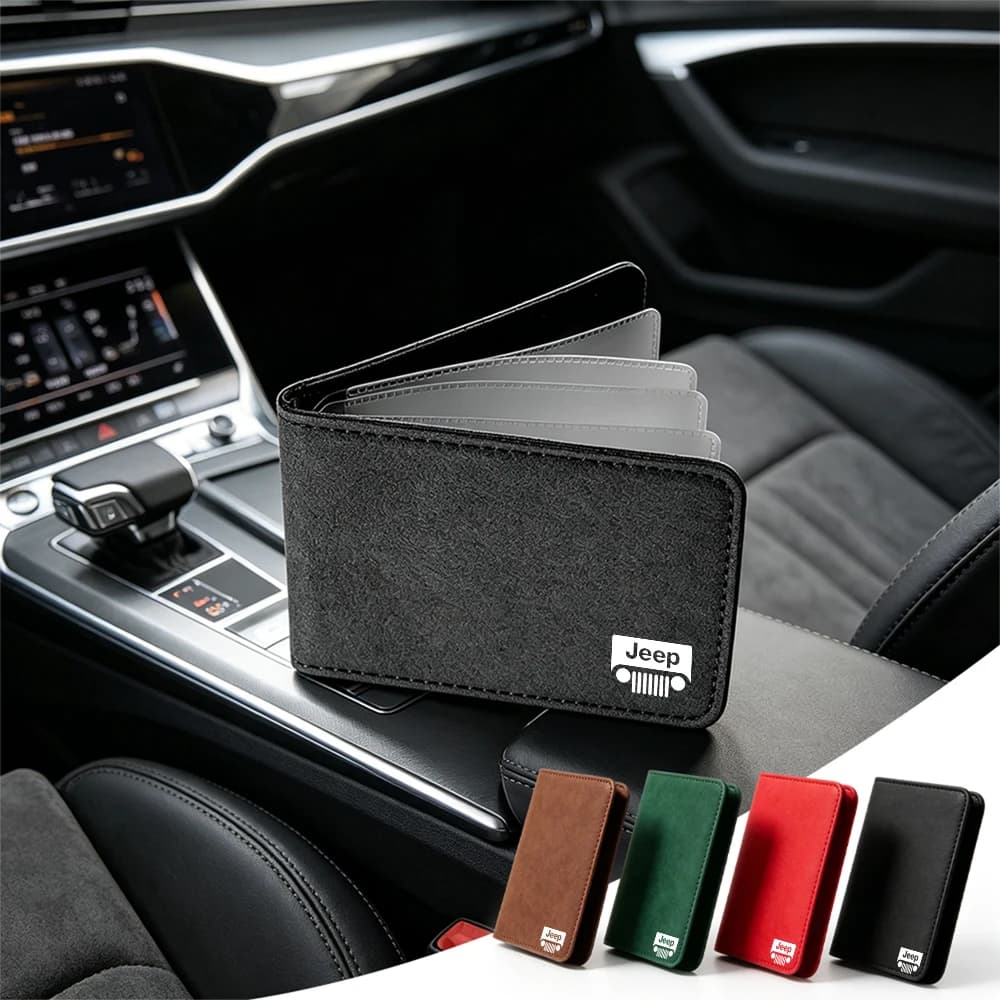 Clip portaoggetti in pelle scamosciata, porta carte di credito, porta patente di guida, porta passaporto, accessorio per Jeep Grand Cherokee Wrangler Compass Rubicon
