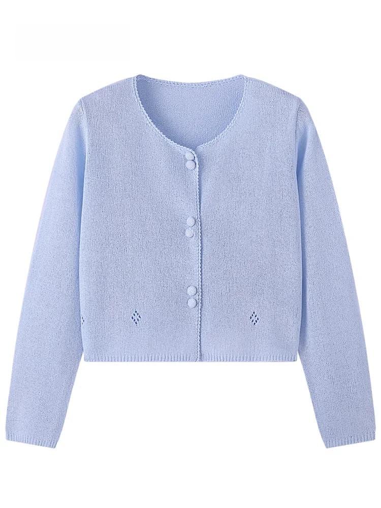 Cardigan da donna JZZDEMM in maglia sottile estivo alla moda, a vita alta, lavorazione a maglia larga, tinta unita, con bottoni