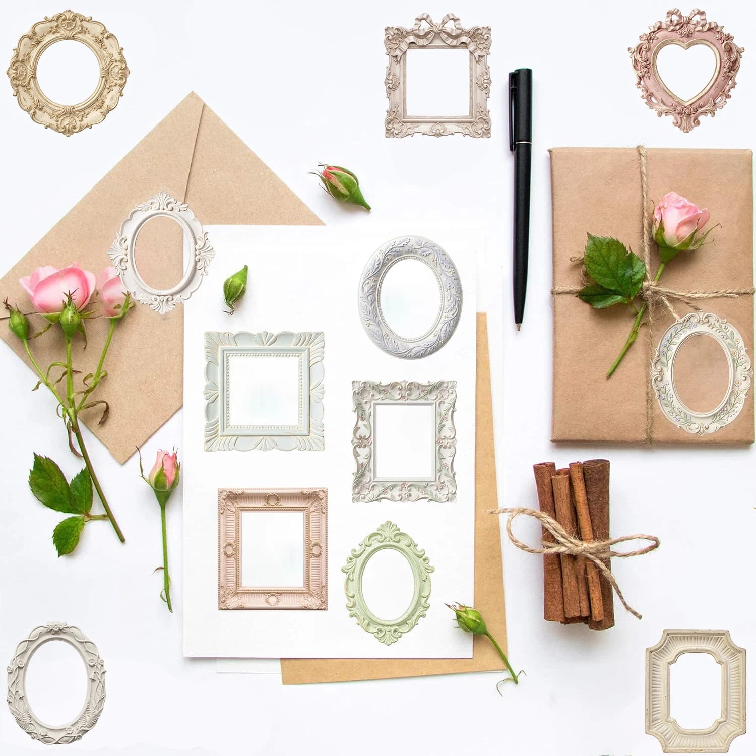 50PCS Vintage Frame Decorative Stickers Waterproof Laptop Luggage Phone Graffiti Scrapbook Bottles Motorcycle Computer Decals