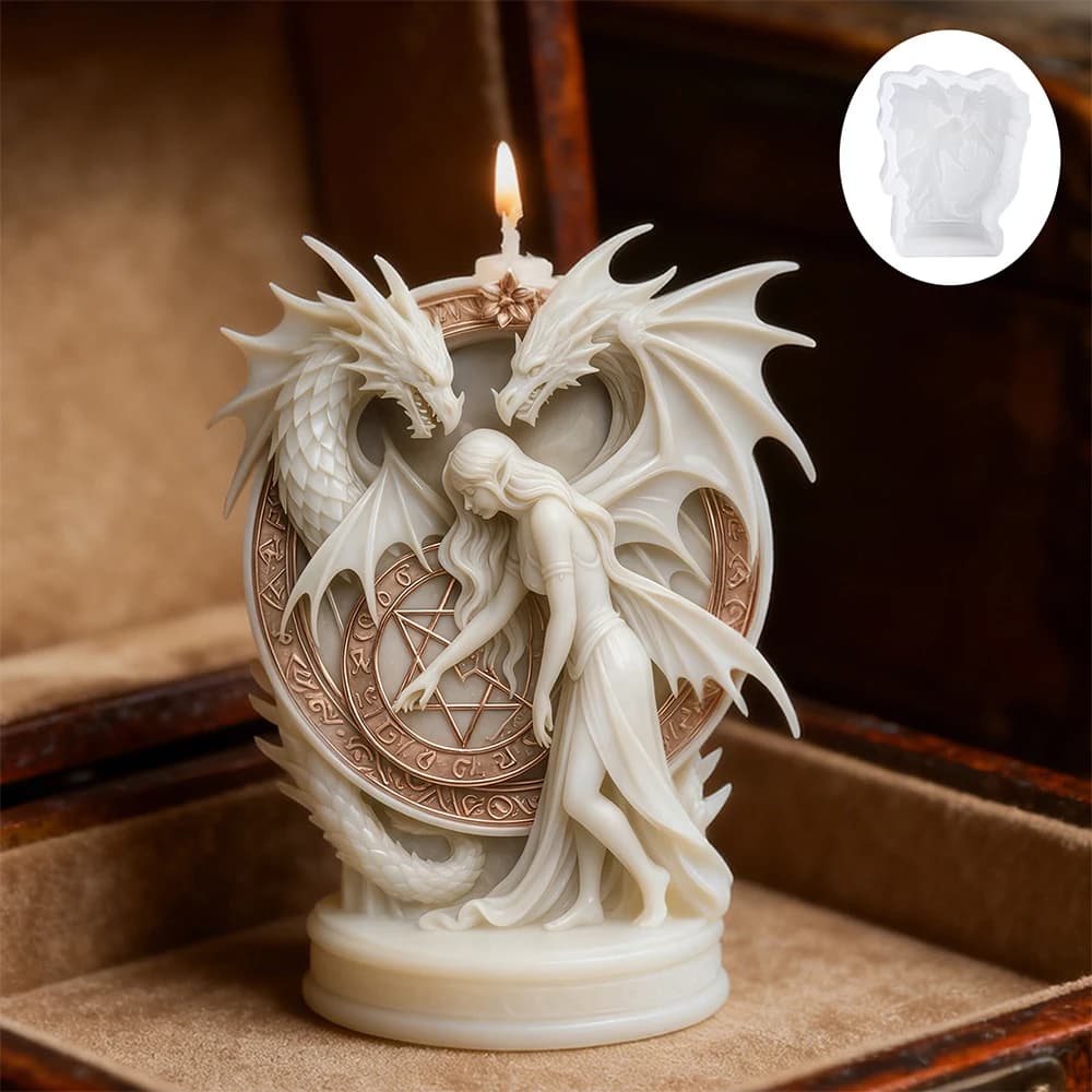 Elves Twin Dragon Silicone Candle Molds 3D Elves Twin Dragon Statue Resin Plaster Cement Casting DIY Handmade Soap Crafts Mold