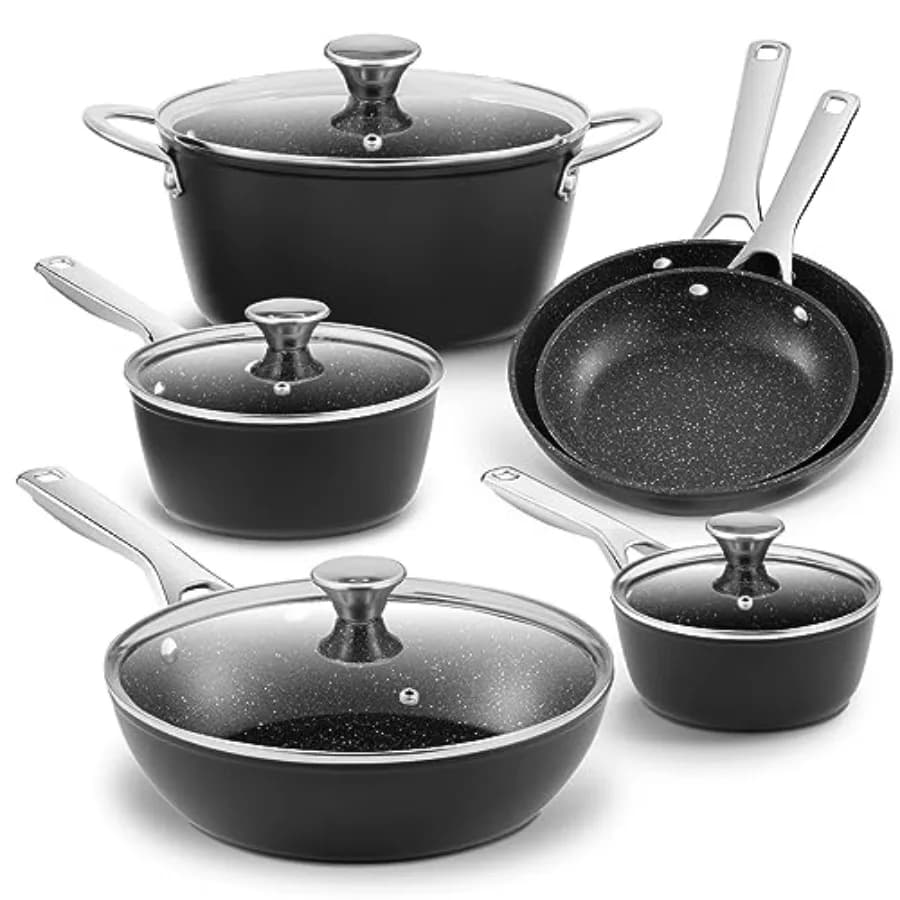 Set of Induction Cooking Floor Tiles, Black, 10 Pieces, Kitchen Set with Panels and Drawers