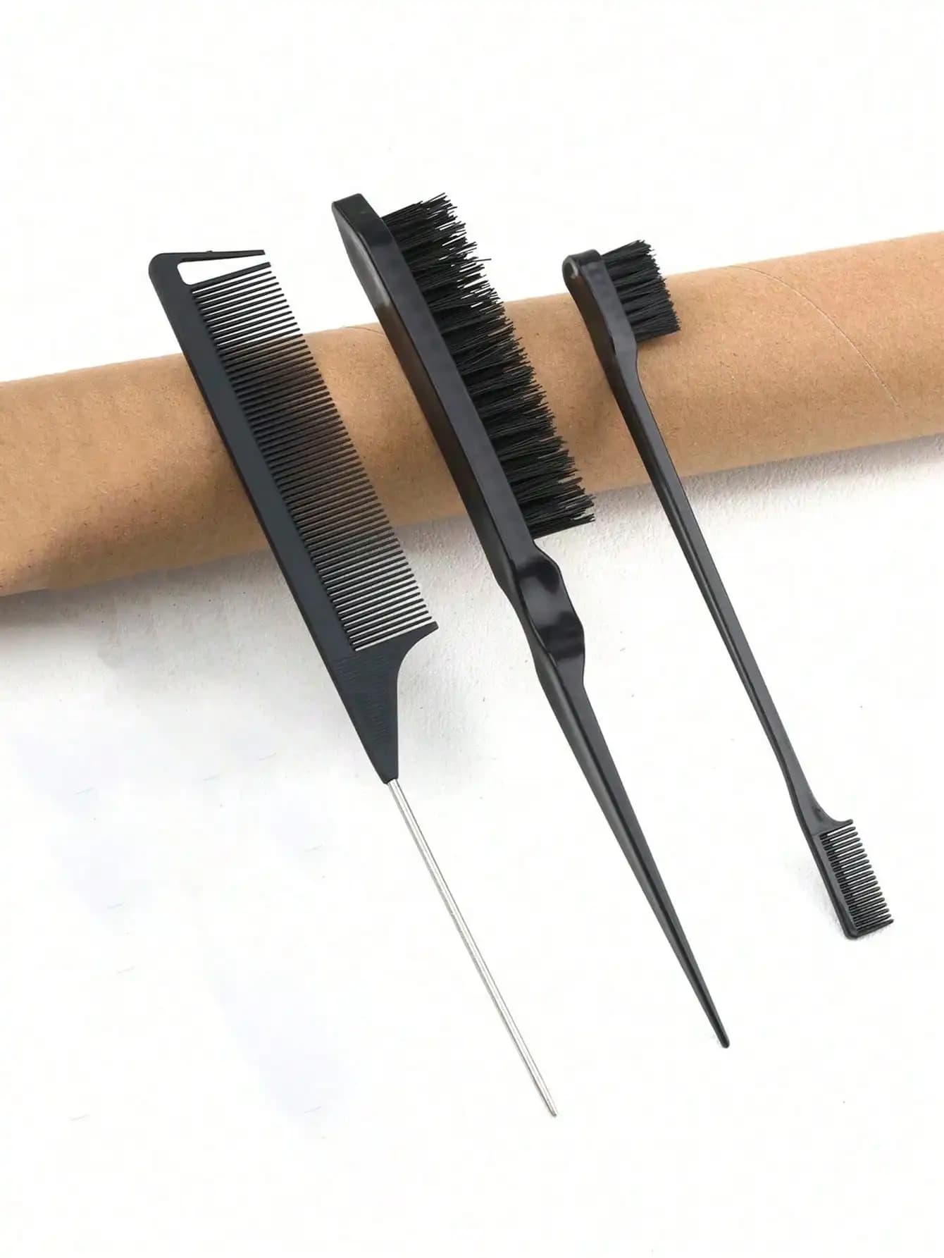 3 piece multipurpose hair and makeup kit, comb brush, tail comb and eyebrow brush, ideal for salon and home