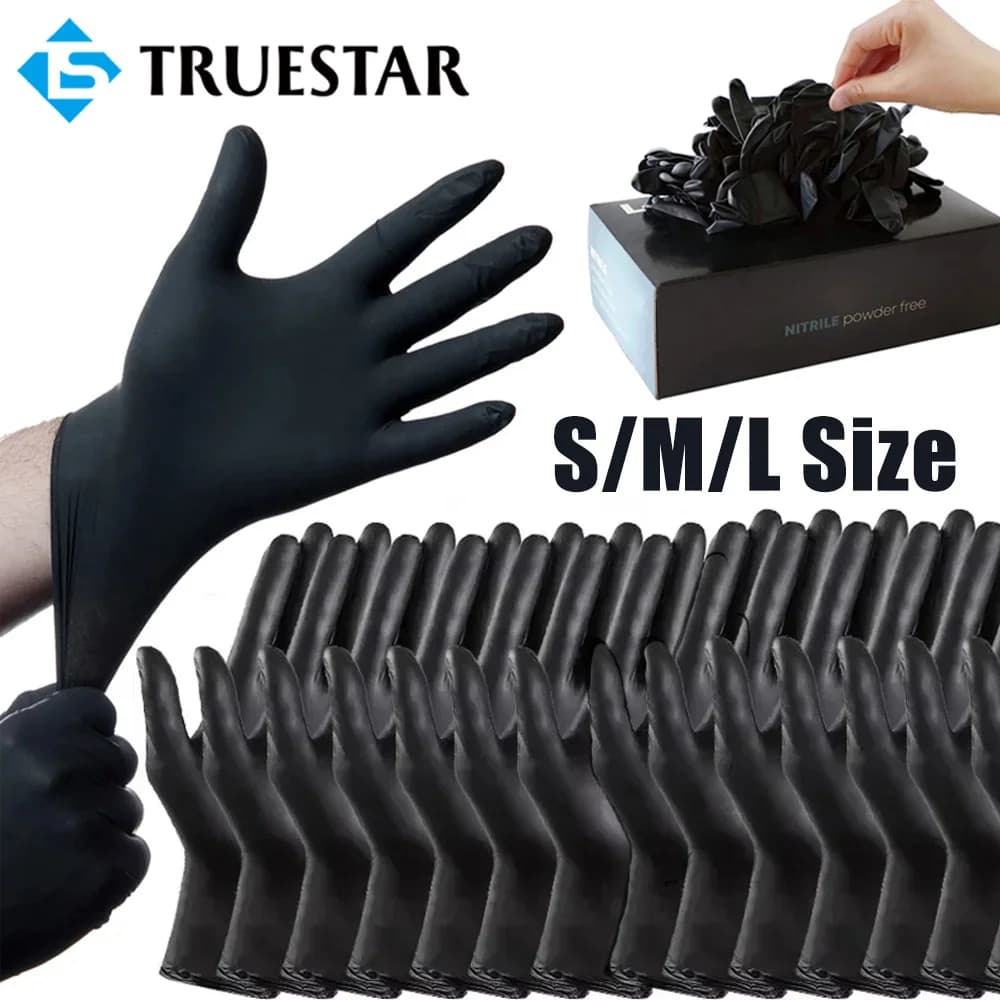 100/50/10 Pezzi Guanti Monouso in Nitrile Neri Senza Lattice per Meccanici, Pulizie, Impermeabili S/M/L, Guanti da Lavoro per Tatuaggi, Accessorio per Tatuaggi