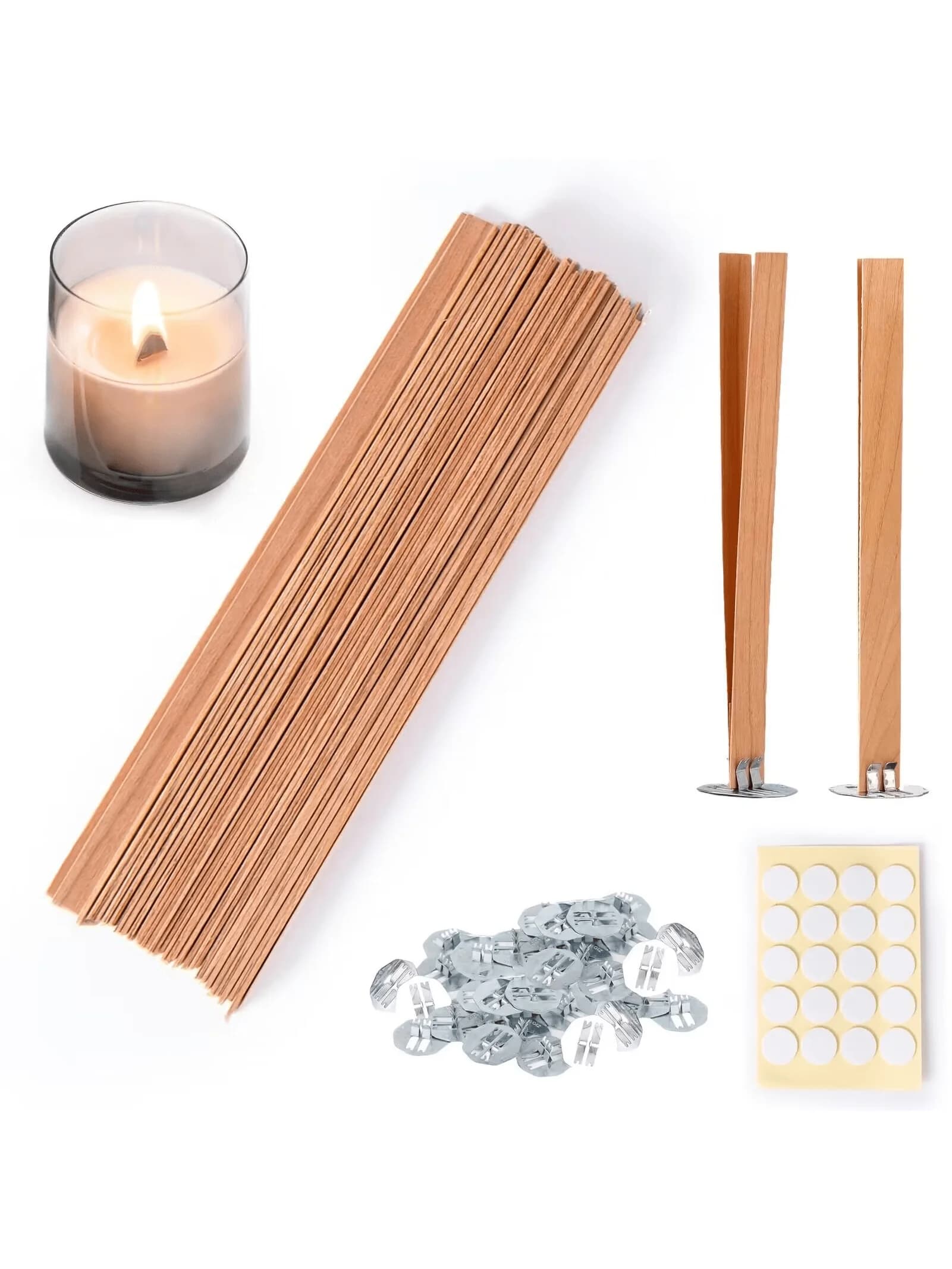 40 stoppini per candele in legno di ciliegio senza fumo, stoppini in legno di lunga durata, facili da bruciare, stoppini per candele naturali con supporto da 20 pezzi e 20 pezzi