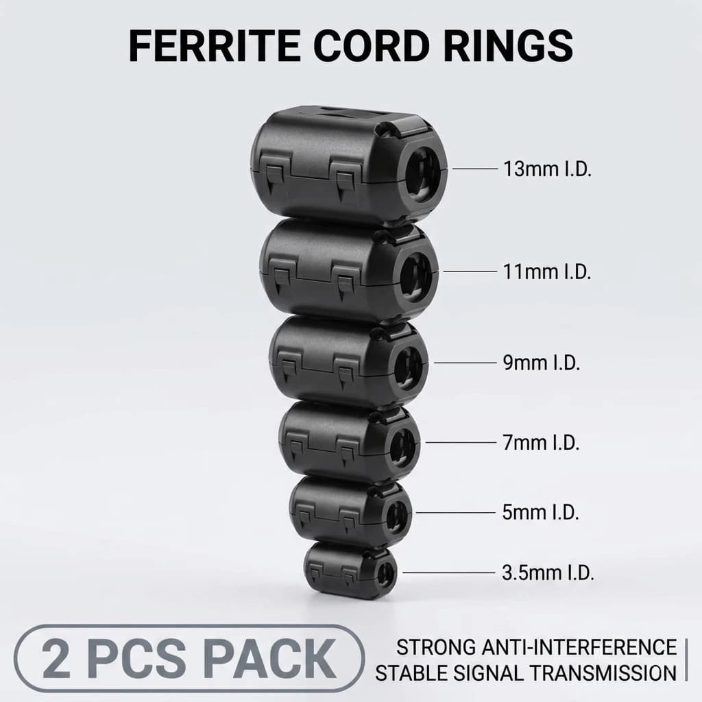 2 pz. Filtro antipolvere/anti-interferenza RFI EMI con nucleo in ferrite per cavi di alimentazione, USB, antenna, HDMI, audio 3.5/5/7/9/13mm