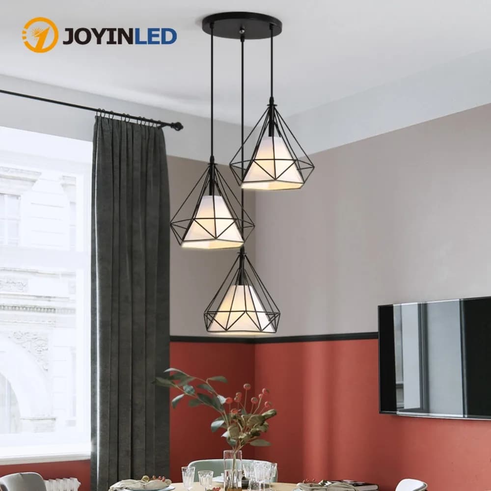 Lampadario Vintage a 3 Teste con Barra Lunga, Illuminazione E27 per Ristoranti, Sale da Pranzo, Barbieri, Lampada a Sospensione da Tavolo E27