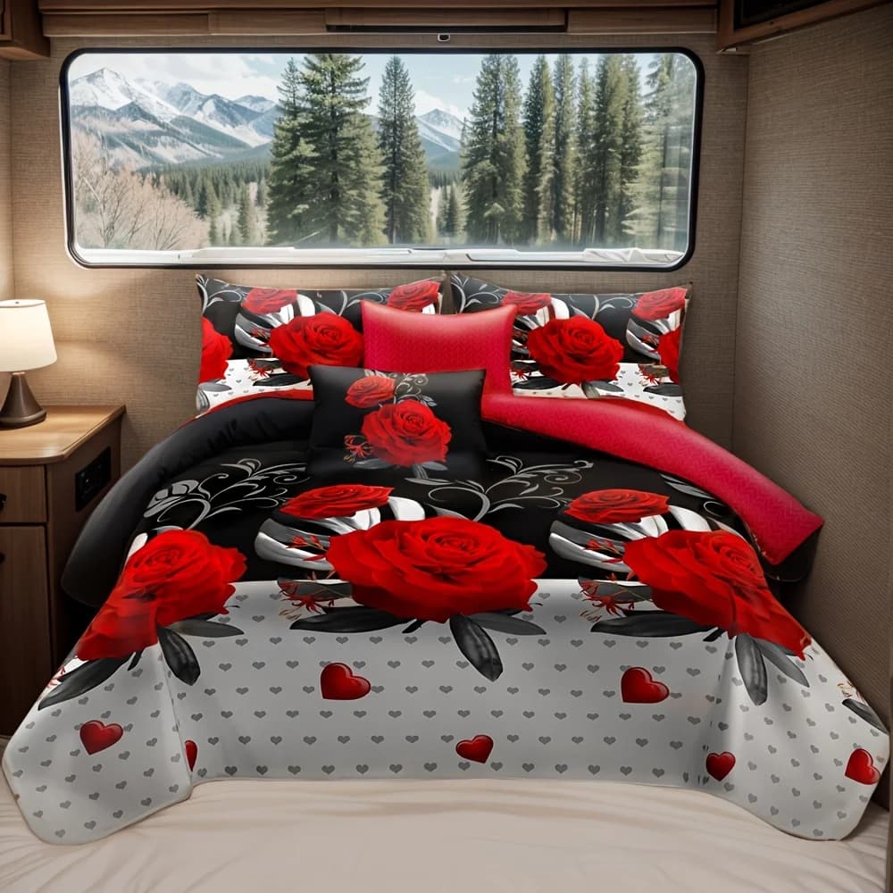 Set di 9 Pezzi per Letto, Lussuoso Set Copriletto, Set Biancheria da Letto per Tutte le Stagioni, Adatto per Tutti i Tipi di Letti e Case