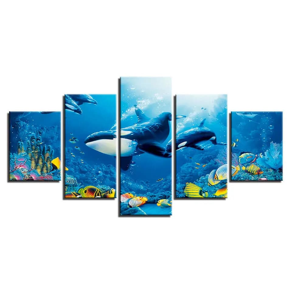 Unframed on canvas 5 pieces Nordic whales dolphin sea fish ocean wall art poster prints pictures painted decorations for the house decor of the room