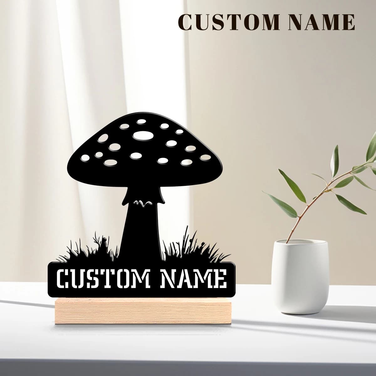 1pc Metal Desktop Decoration Custom Name With Wooden Base Decorative Gifts, Metal Statue Ornaments