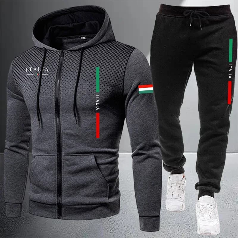 Men's Tracksuit Casual Zip Hooded Sweatshirt Coat Outdoors Sports Jogging Clothes AutumnWinter Single Mix and Match Jacket Pants