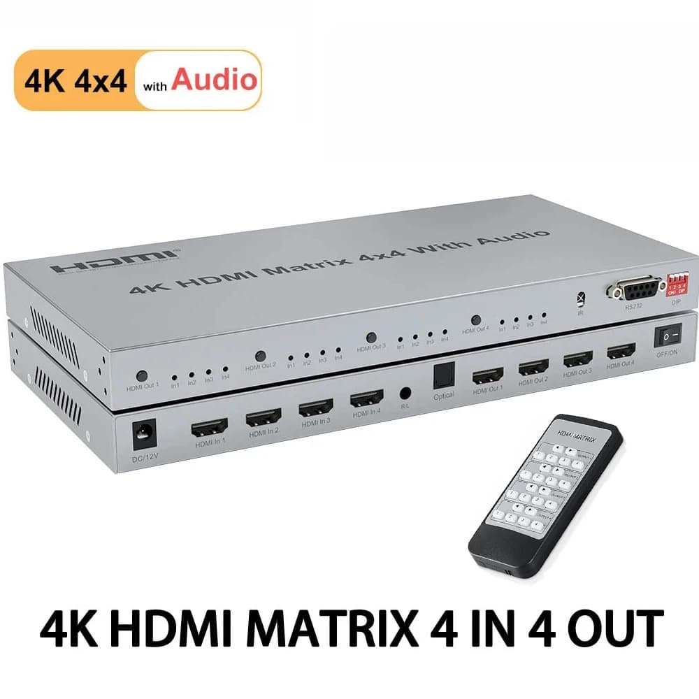 HDMI Matrix 4X4 with audio out 4K 60Hz HDMI 2.0 Matrix Switch 4 in 4 out with audio 4X4 HDMI Matrix Splitter Switch 4K 30Hz