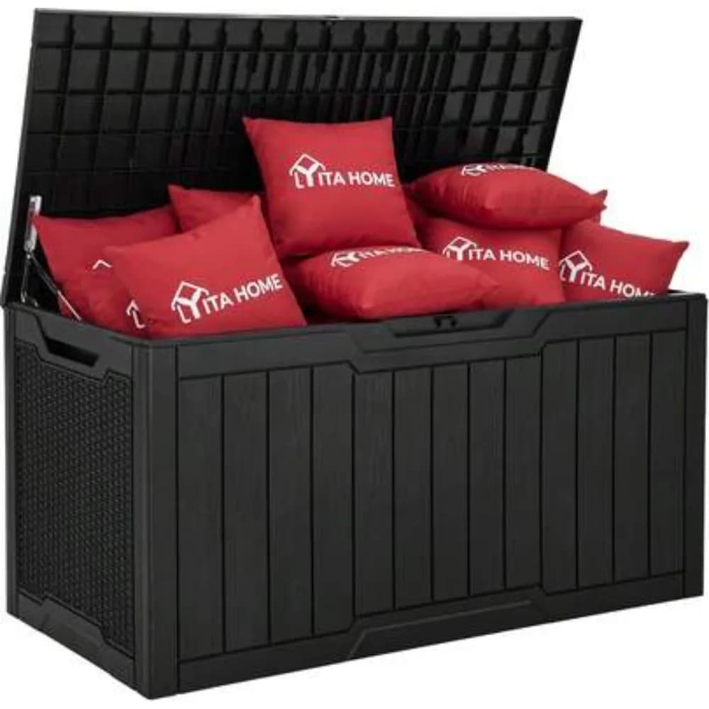 100 Gallon Large Outdoor Deck Box Waterproof Resin Storage Container with Lockable Lid for Patio Furniture Cushions Pool Accessories Garden Tools Black 38.6L x 22.8W x 23.2H in