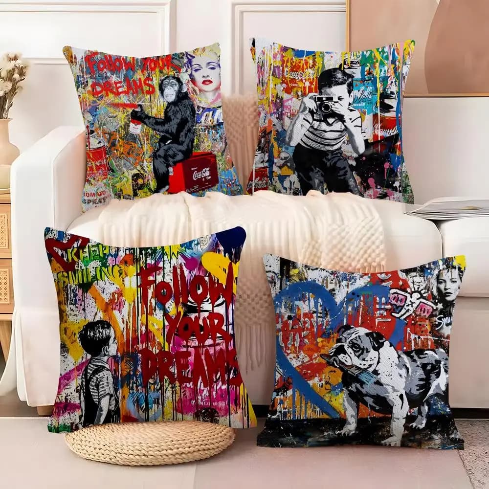 B-Banksy Street G-Graffiti Art Copricuscino for sofa in soft plush|Federa decorative bifacial|Hot sign for home