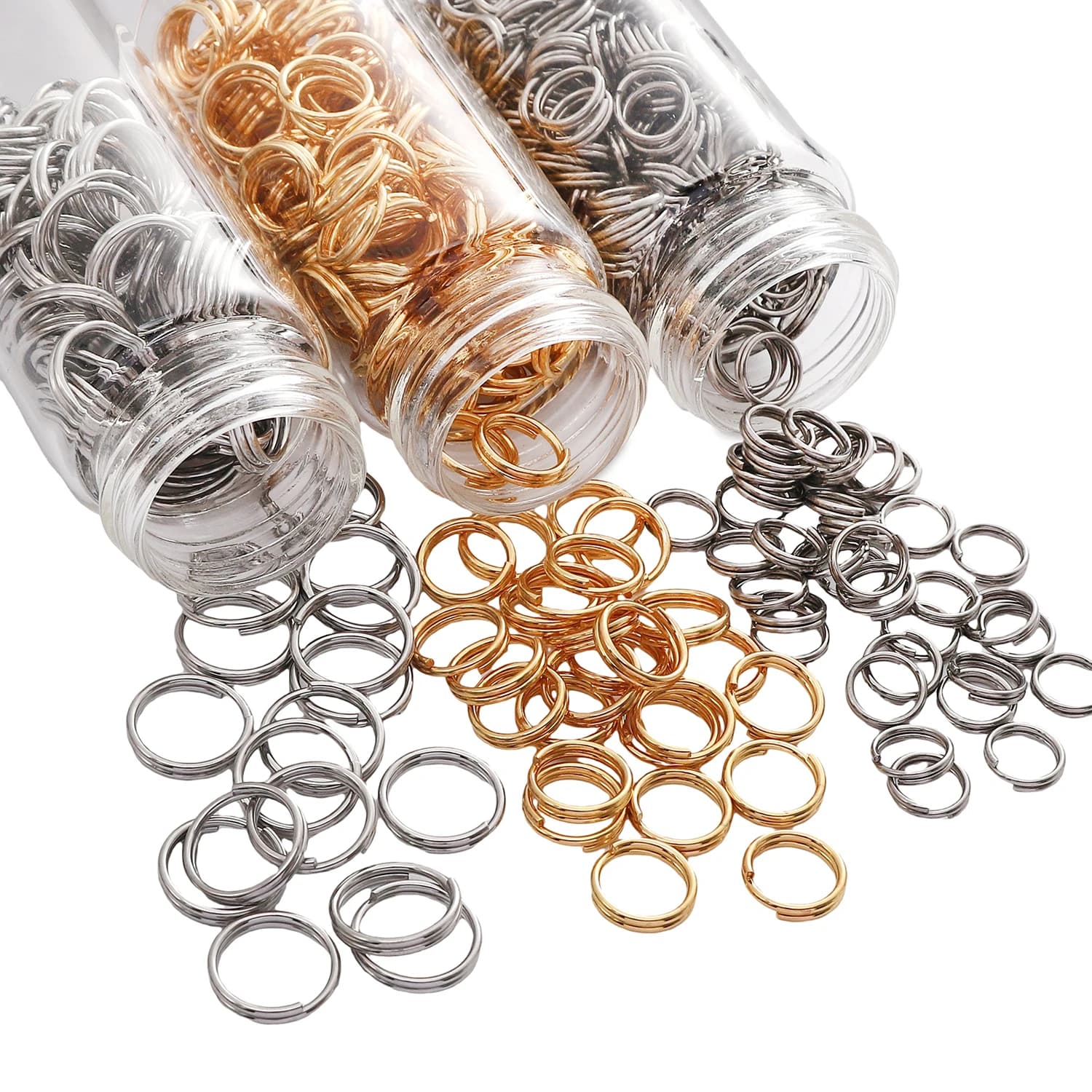 10-100pcs/bag Stainless Steel Jump Rings Gold/Rhodium Color Double Closed Loop Jump Rings For DIY Making Keychian Materials