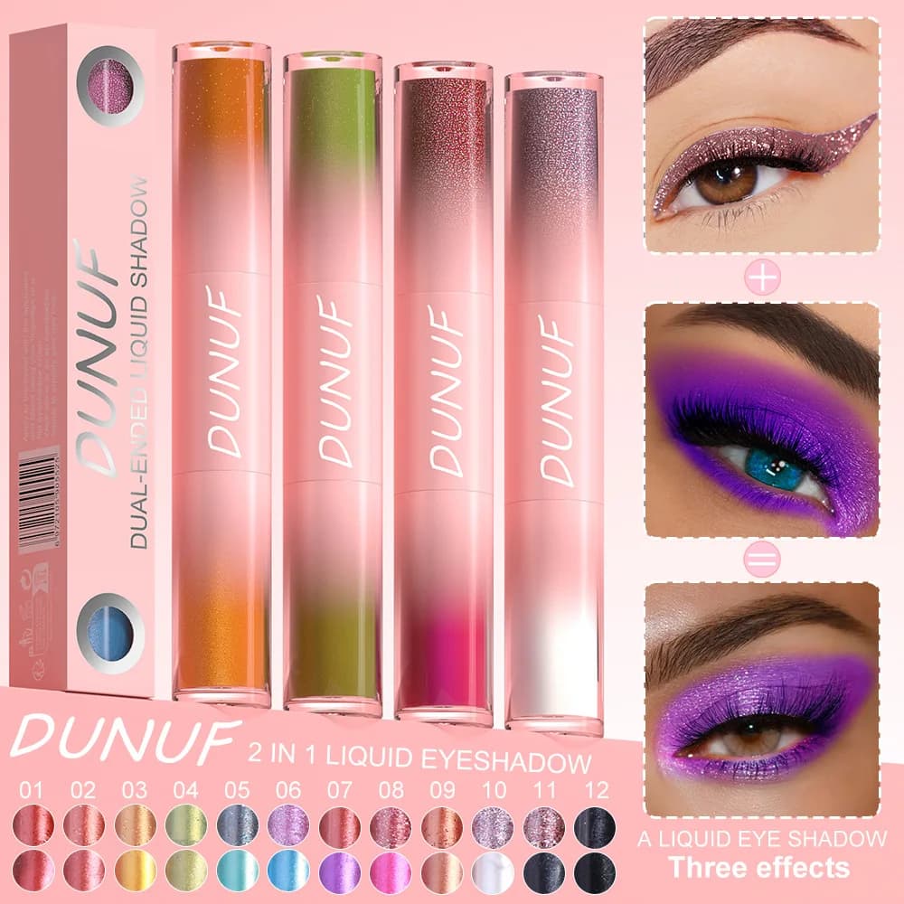 Ombretto liquido a doppia punta - Lunga durata, finiture scintillanti nei colori rosso, blu, viola, bronzo - Ideale per il trucco delle feste e da palcoscenico
