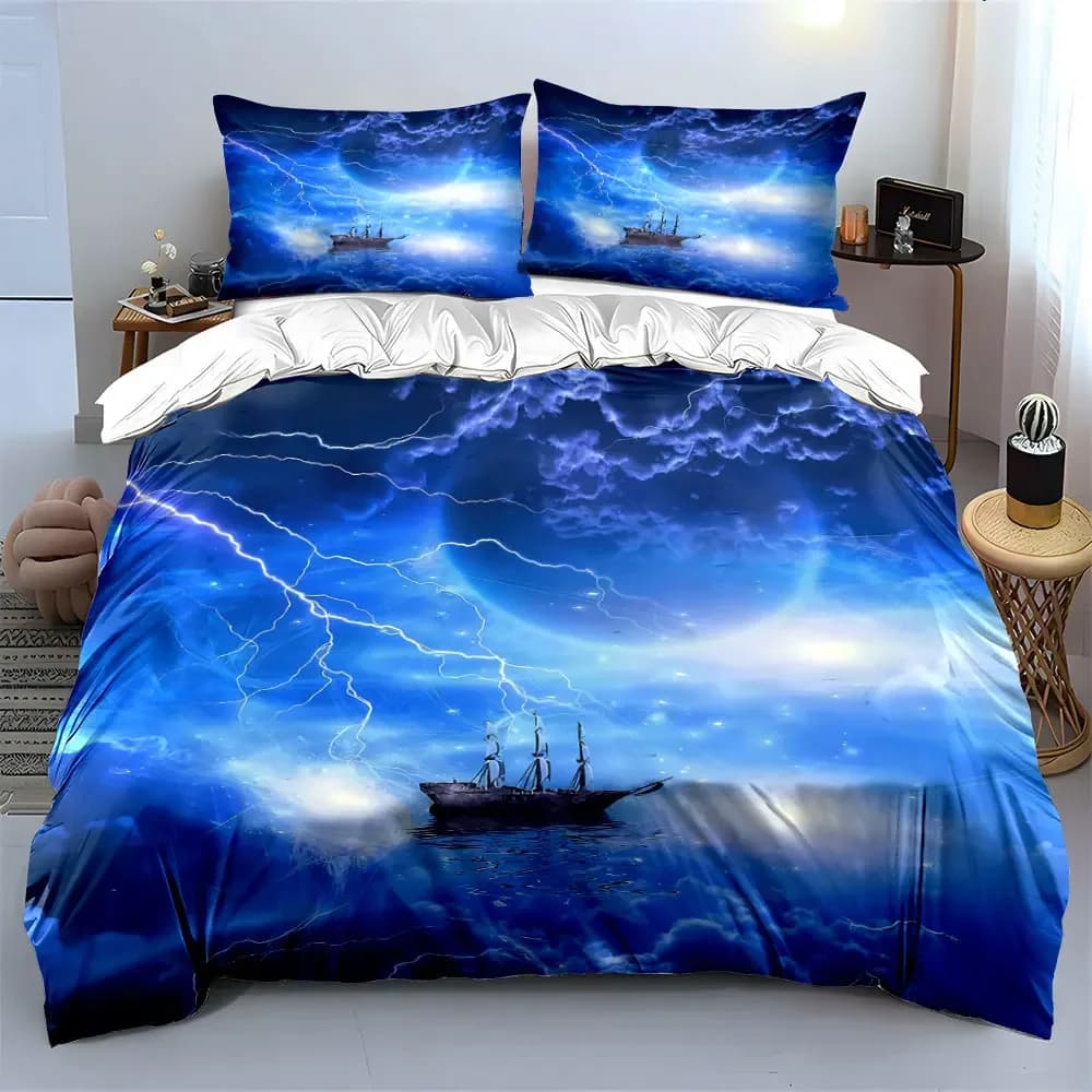 Set decorativo Blue Sky Ship Decor, set di biancheria da letto con copripiumino morbido e confortevole, include 1 copripiumino e 2 federe, regalo