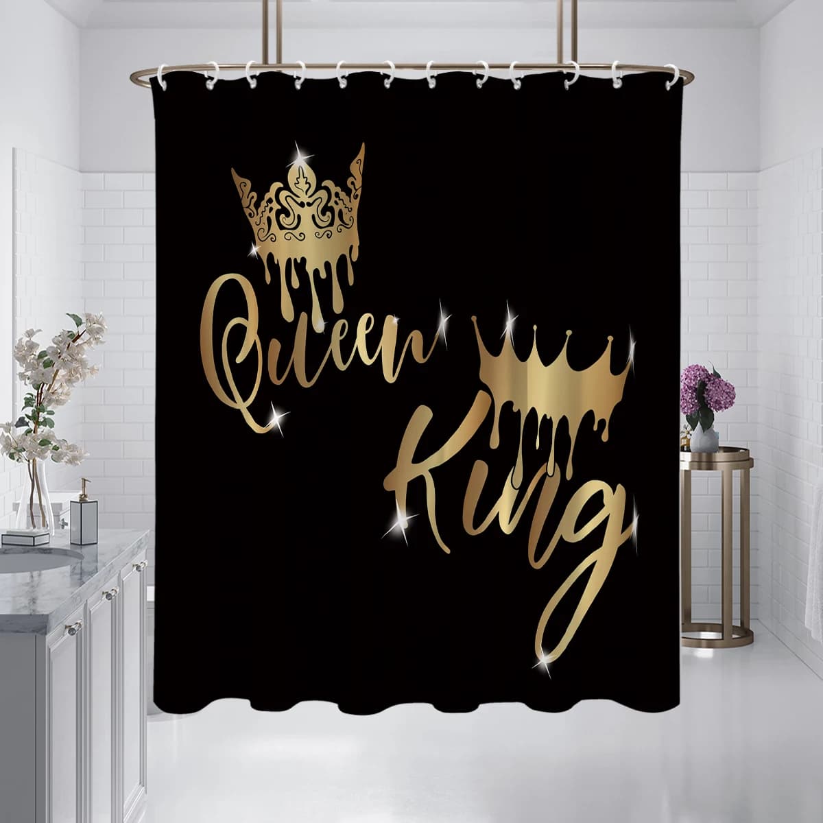 1 pezzo di 180x180cm King and Queen divisorio per tenda da doccia con stampa digitale impermeabile e resistente agli stampi