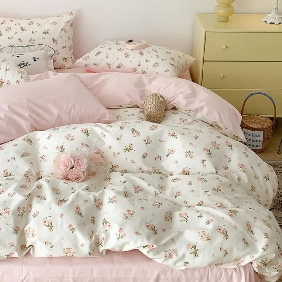Set Copripiumino Queen Size, Copripiumino Floreale Rosa con Chiusura a Cerniera, Copripiumino Reversibile