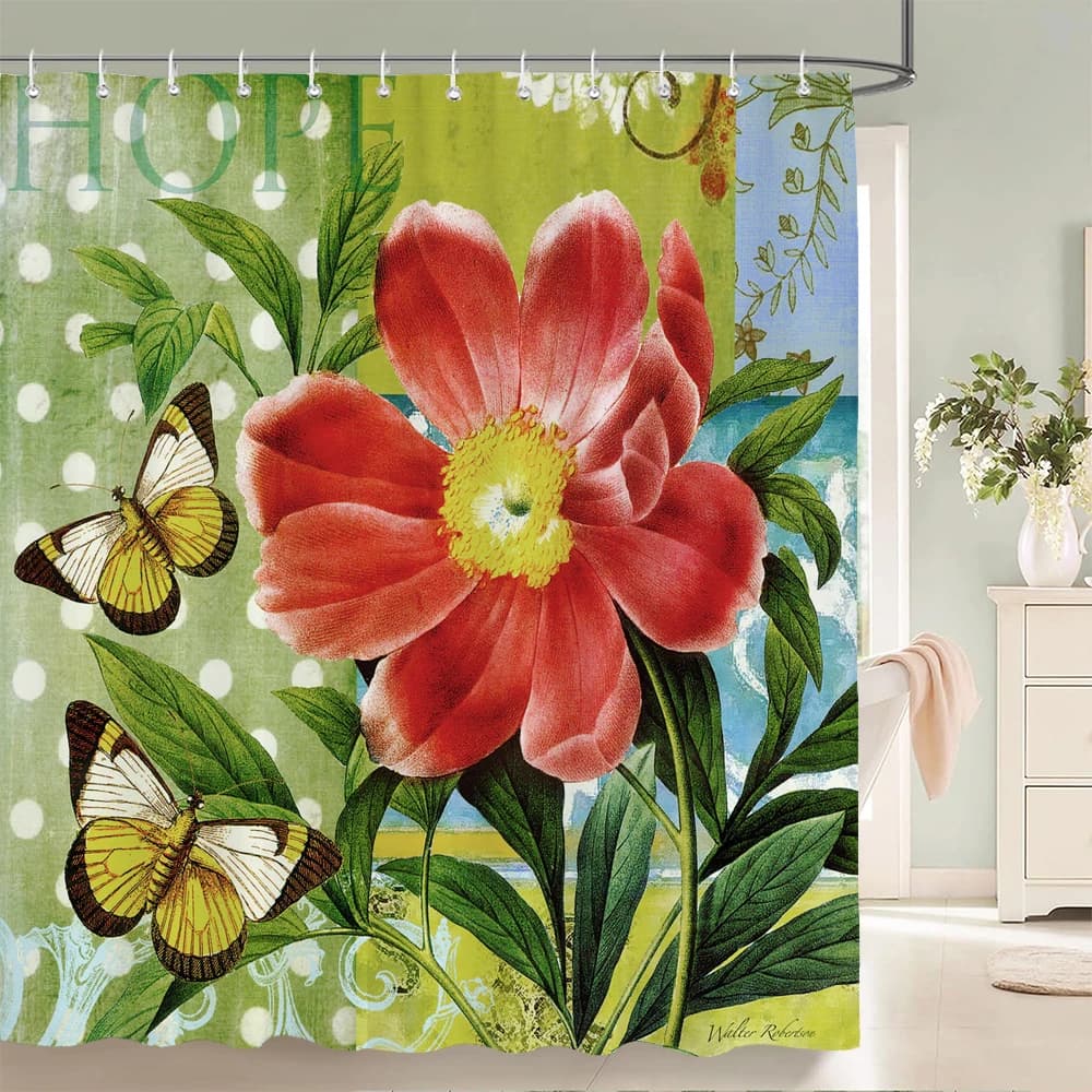 Retro fiori farfalla stampa tende da doccia in tessuto tenda da bagno tenda da bagno in poliestere impermeabile 180x180 con ganci