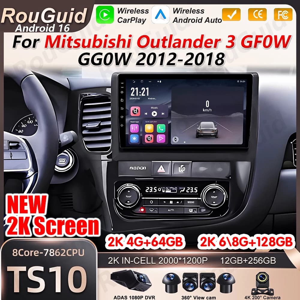 Android 16 Car Radio For Mitsubishi Outlander 3 GF0W GG0W 2012 2013 2014 2015 2016 2017 2018 Stereo Screen Multimedia Video 5G
