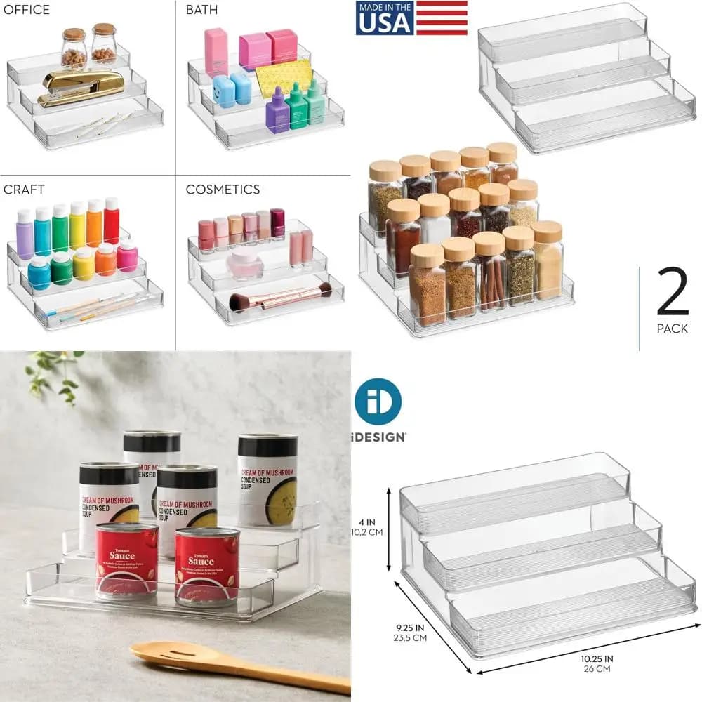 Set organizer per portaspezie trasparente a 3 livelli, confezione da 2, realizzato in USA, per armadi, dispensa o piano di lavoro