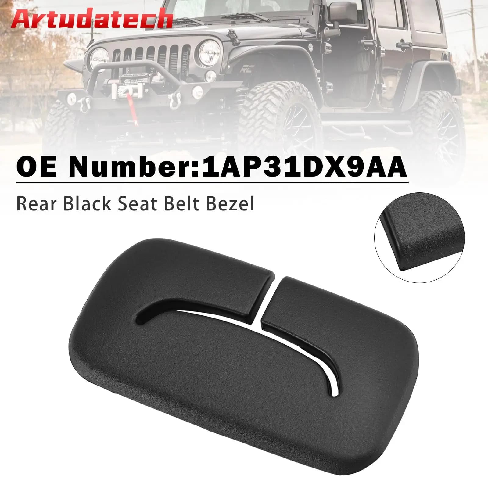 Artudatech Cornice Nera per Cintura di Sicurezza Posteriore 1AP31DX9AA per Jeep Wrangler JK 2011 2012 2013 2014 2015 2016 2017 2018