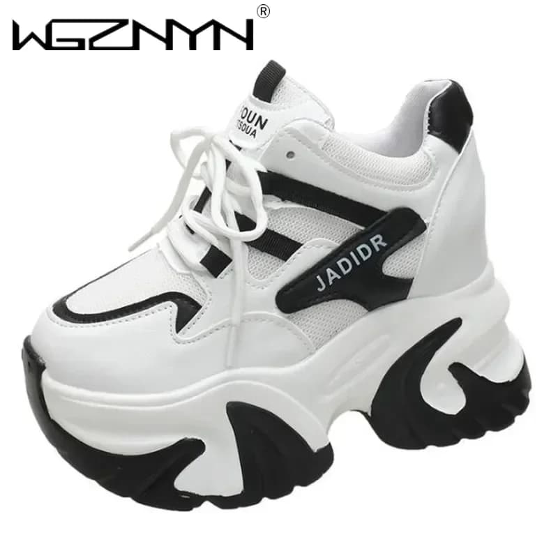 Designer Autunno Sneakers traspiranti Donna Scarpe sportive con plateau stringate Donna Goth Fondo spesso Tacchi alti Sneaker con zeppa femminile