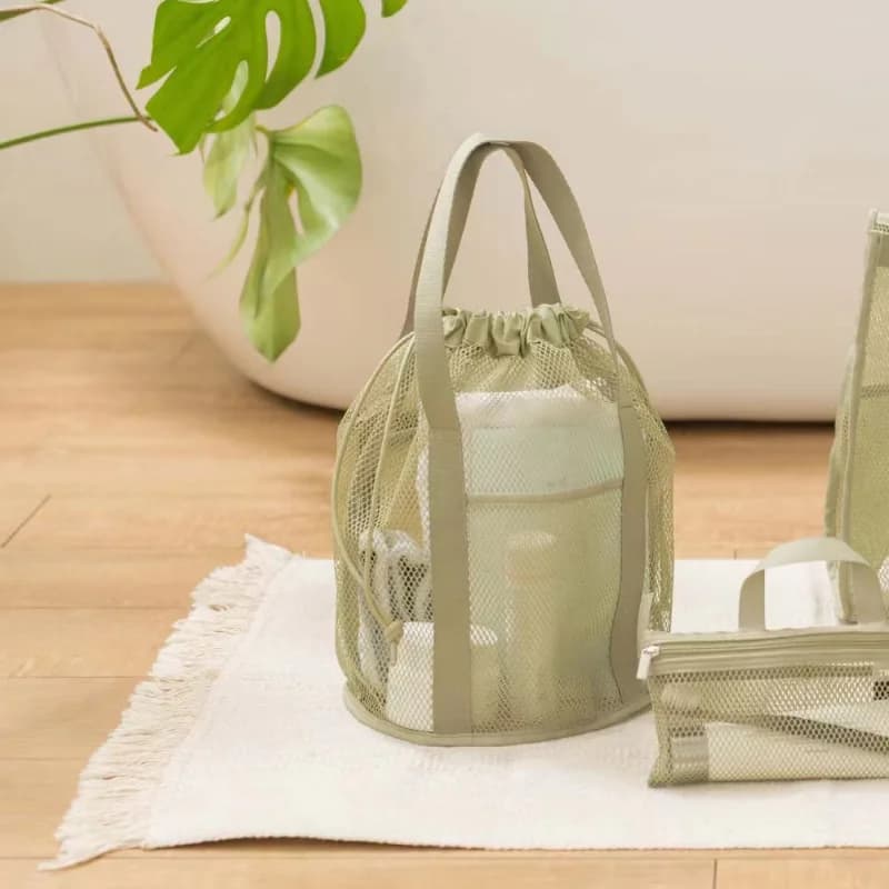 Large Capacity Nylon Cosmetic Travel Bag, Foldable Organizer, Casual, Networked, With Drawstring, With String, Swimming Washing Pocket