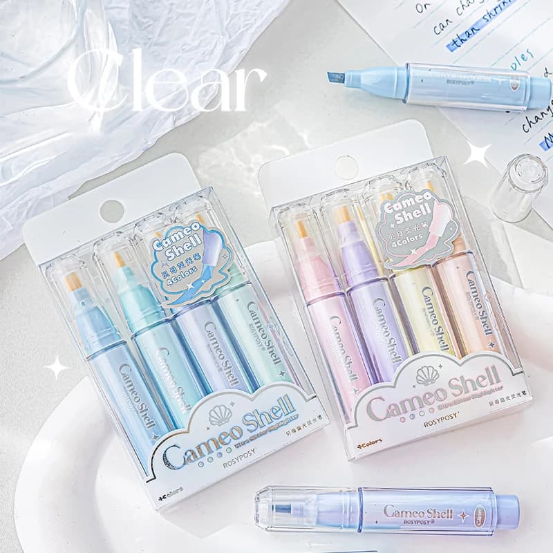 Mini Portable Clear Shell Glitter Highlighter Markers 4Pcs Set Glitter Ink for Scrapbook Painting School Stationery