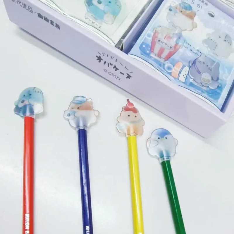 Cartoon Pencil Caps Anti Slip Pencil Top Cute Pudding Cat Pencil Protective Case Creative Student Stationery Birthday Gifts