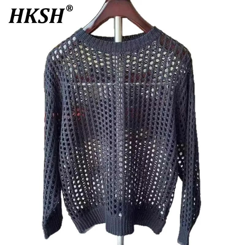 HKSH Estate Nuovi Uomini Marea Giovane Stile Moda Trendy Marca Hollow Rete da pesca Design Felpa con cappuccio Manica lunga Maglione Fondo Ins HK5268