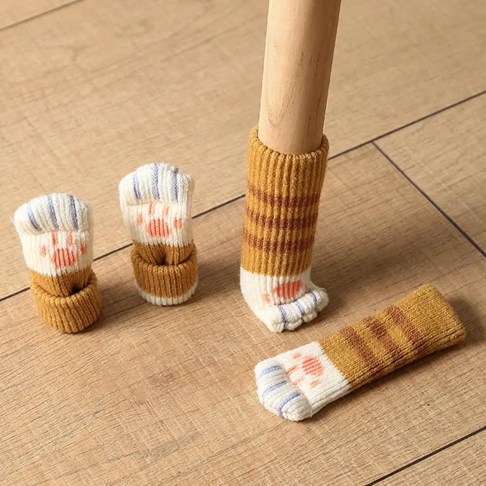 4 Pezzi Coprigambe per Sedia a Forma di Zampa di Gatto, Protezioni per Mobili in Maglia, Antiscivolo, Antigraffio, Riduzione del Rumore per Pavimenti in Legno