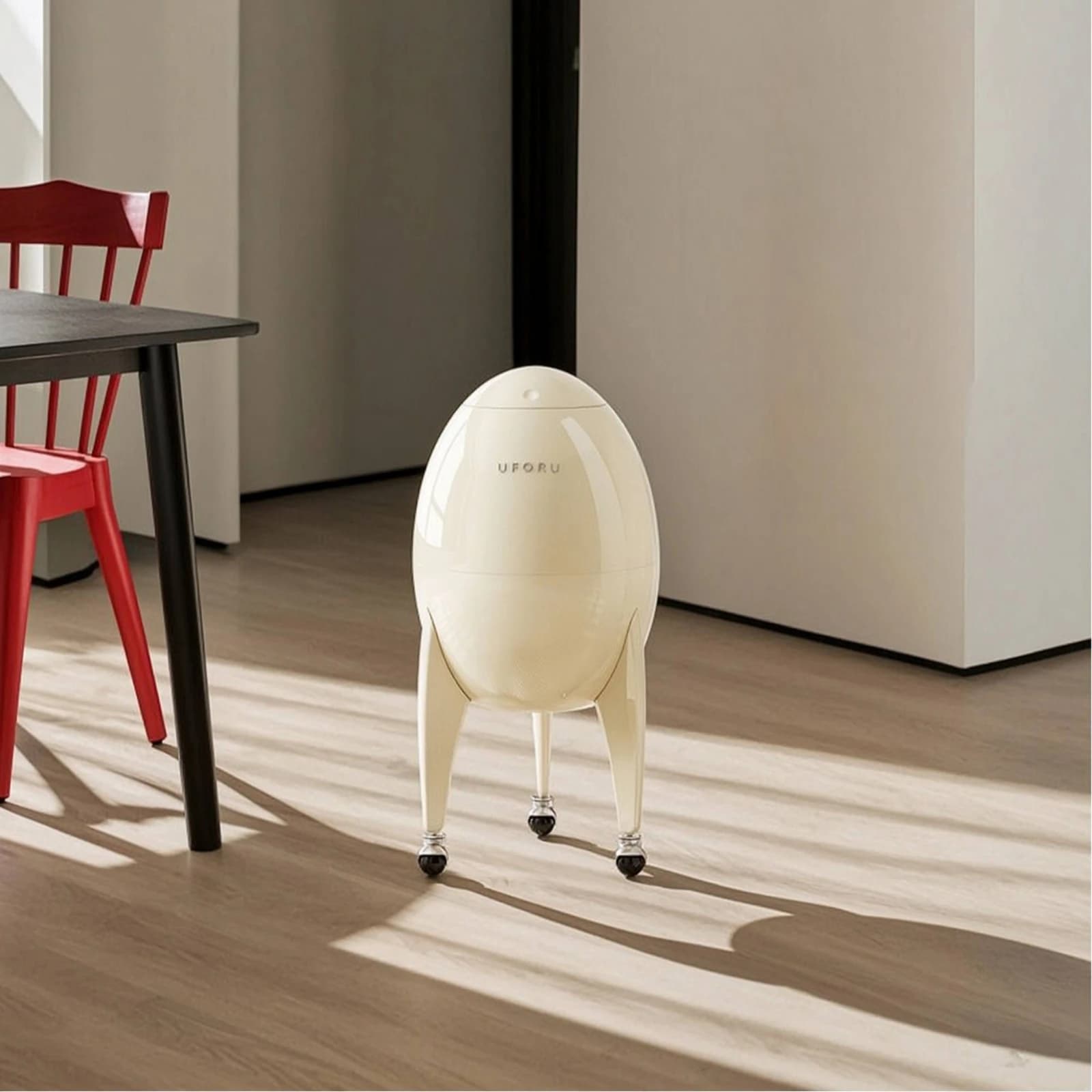 Egg Shaped Trash Can Floor-Standing Trash Can with Wheels Garbage Bin Rolling Wastebasket Double-Layer for Living Room, Bedroom