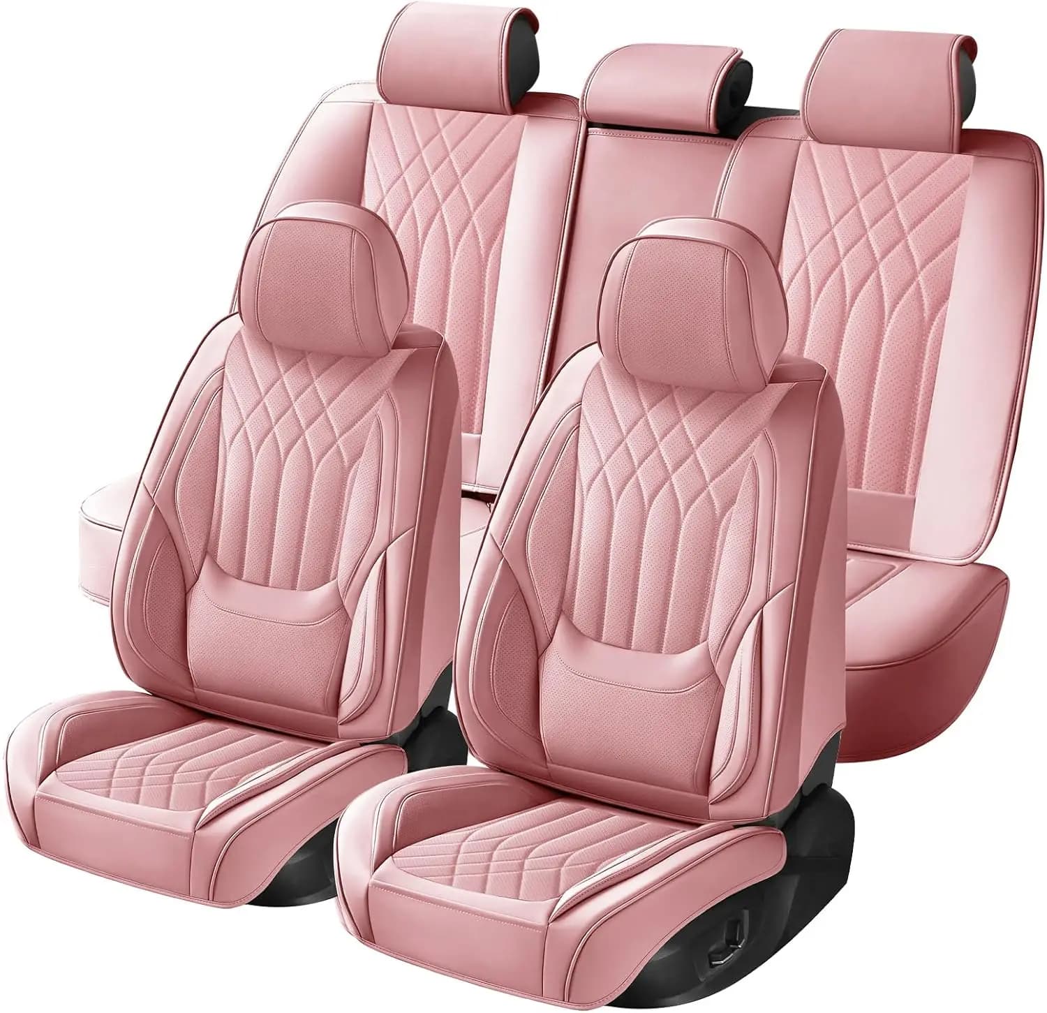 Luxury Pink Leather Car Seat Covers, Complete Set, Universally Adapted for Most Cars, SUVs and Trucks, Women's Interior Accessories