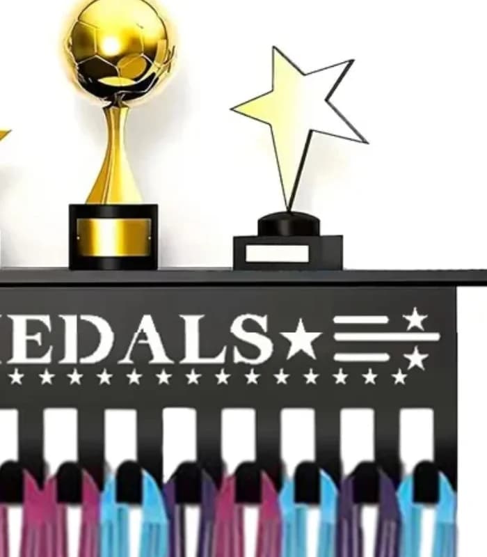 Heavy-Duty Metal Awards Trophy Display Stand Medal Hooks Wall Mount Organizer Medal Storage Holder Display Home Office Decor
