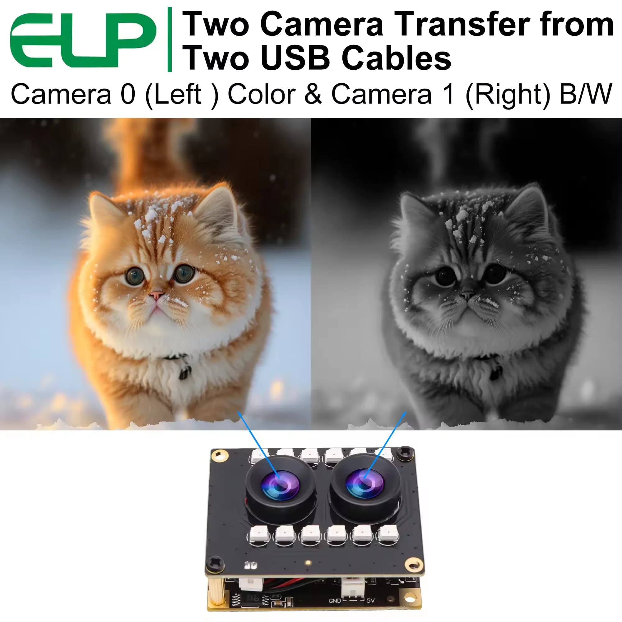 ELP 1080P 30fps WDR 3D USB Camera Stereo FHD Webcam Visible light and IR camera Transfer from two USB cables for industrial use