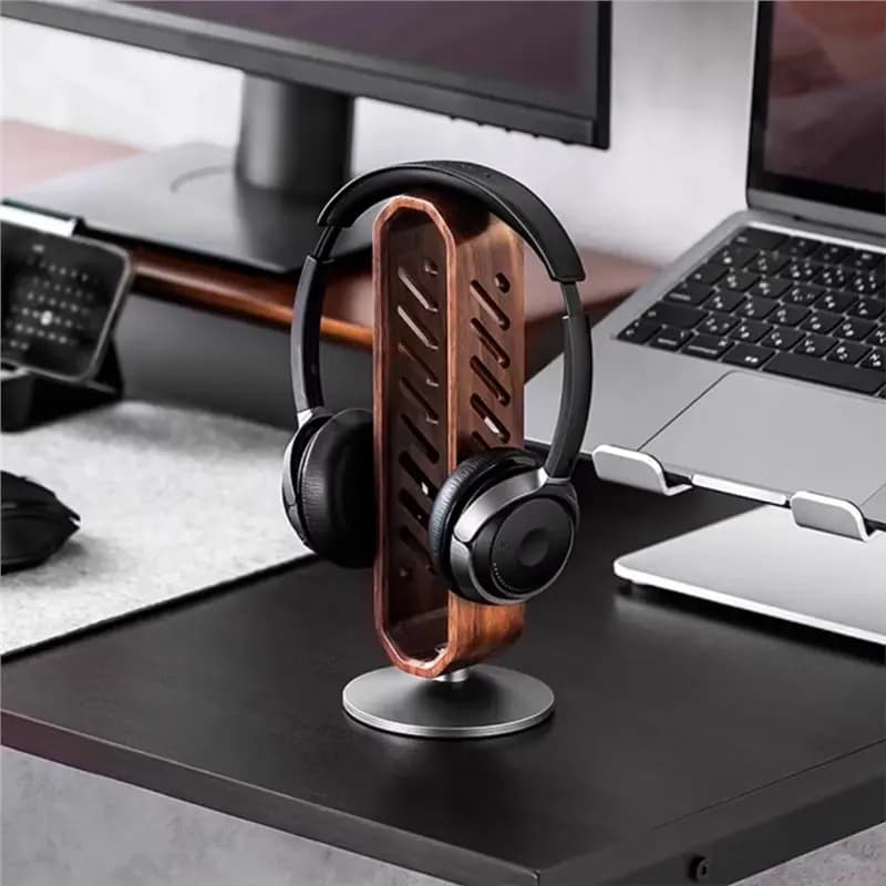 SQPP-Rotating Walnut Wooden Wood Over-Ear Headset Holder Desk Organizer Headphone Stand For Audio Equipment Storage Display Gift