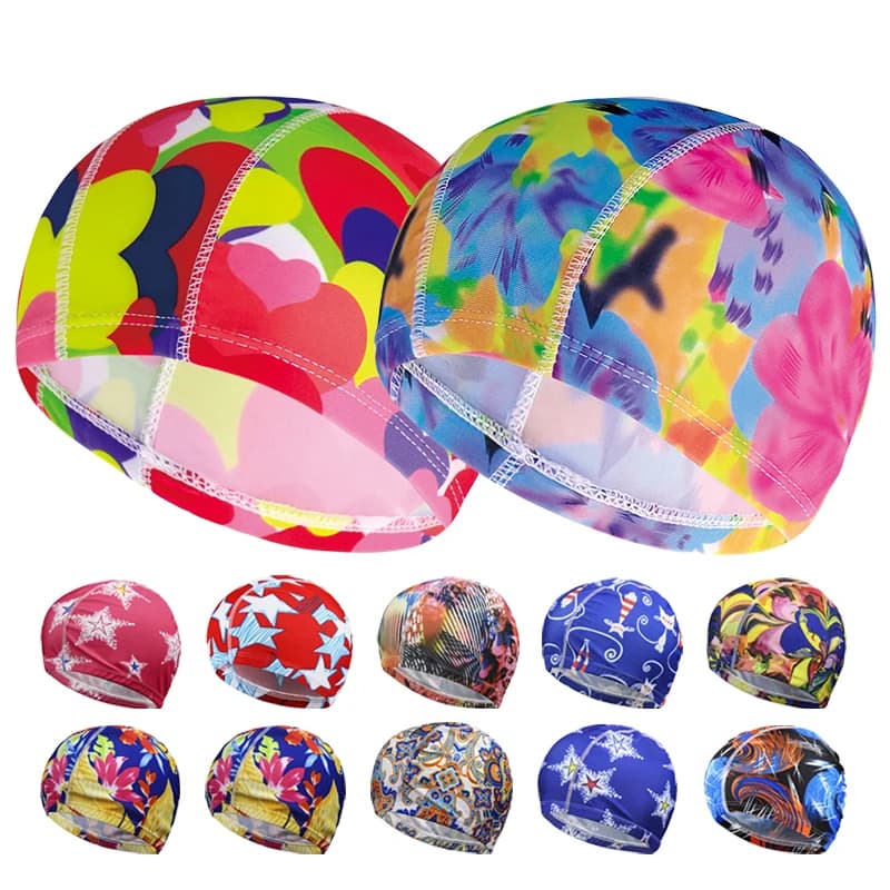 Women's Pool Head Adults Colorful Flowers Printed Solid Colors Stretch Fabric Nylon Water Sports Swimwear Hat