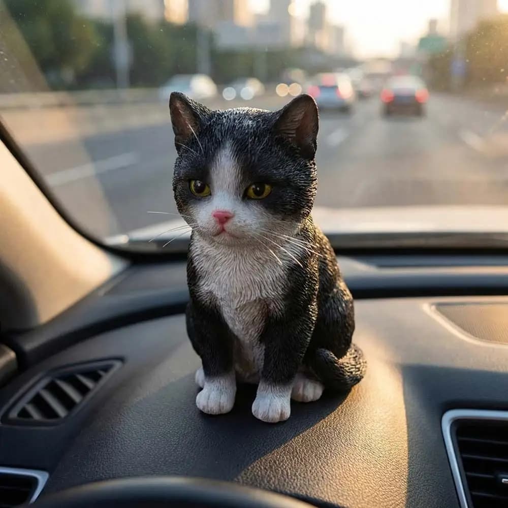 Statuette di Gatti Arancioni in Stile Cartone Animato, Modello di Gatto Seduto con Macchie da Tigre, Decorazione Artigianale Simulata dal Design Carino