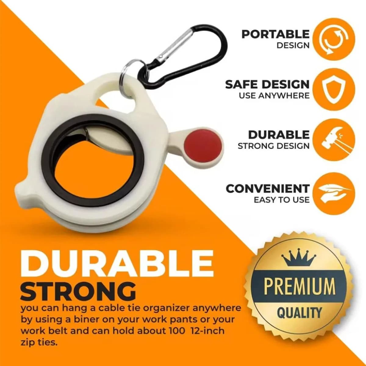 Glow-in-dark cable tie holder for repairmen, campers, anglers, riders, gardeners, home storage & outdoor carry-on tools