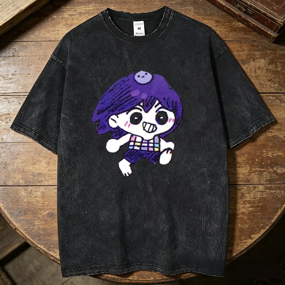 Omori Vintage Washed cotton tshirt teen Graphic Vintage Gothic Pop Culture top tees Digital korean clothes streetwear 2000s